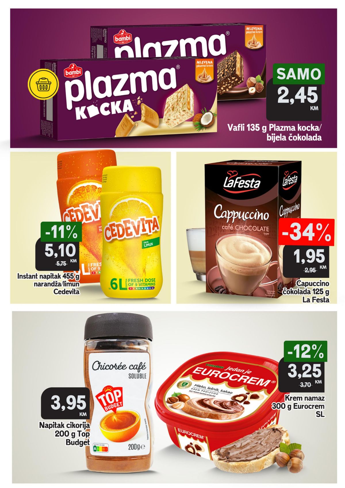 Bingo vikend akcija od 23.03. do 23.06.2023. 008 super akcija i snizenje do 34% na Capuccino od čokolade, cedevita napitak snizen 11%