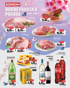 Konzum akcija od 01.05. do 07.05.2023. - Đurđevdanska akcija - STRANICA 1 - PIVO - KISELA VODA - VINO - TELECI VRAT - SUPER AKCIJA